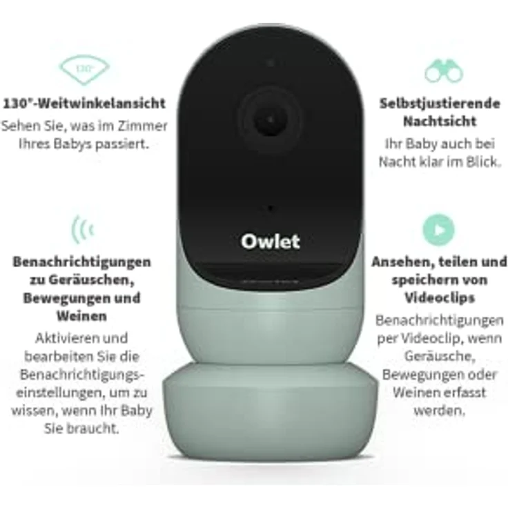 OWLET Cam 2 - Babyphone mit Kamera und App - mobiles Videobabyphone mit Weinen- und Bewegungsmeldungen - für sichere, verschlüsselte HD-Videos - mit Smartphone abrufbar, Salbeigrün – Bild 4