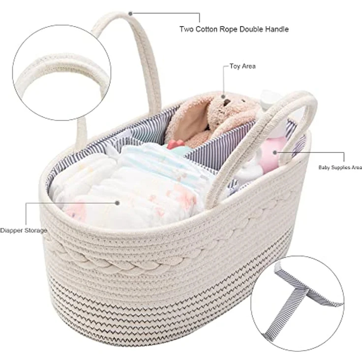 YeaYee Baby Windel Caddy Organizer, Multifunktionale Aufbewahrungsbox mit wechselbaren Fächern, 100% Baumwoll-Leinen, tragbarer Schwarz für Babyparty-Geschenk – Bild 2