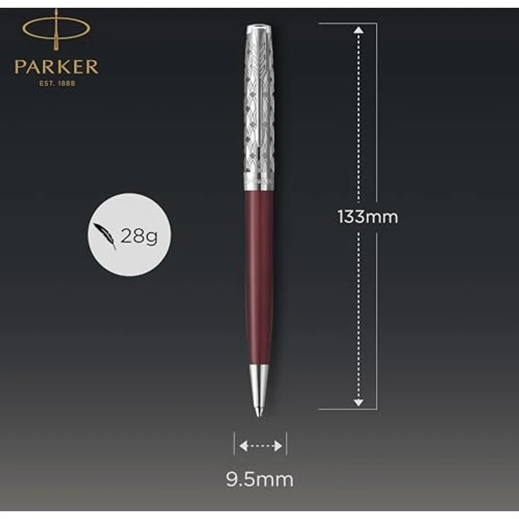 Parker Sonnet Premium Kugelschreiber, Edelstahl mit rotem Finish, M-Mine – Bild 3