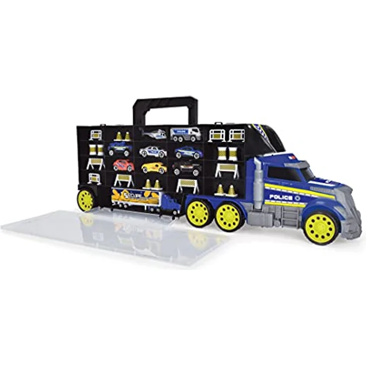 Dickie Toys – Polizei Transporter – Spielzeug-LKW zur Aufbewahrung von 42 Spielzeugautos, inkl. 9 Autos, inkl. Zubehör, mit Rampe, für Kinder ab 3 Jahren – Bild 5