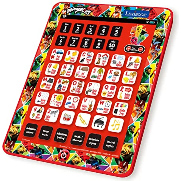 Lexibook JCPAD002MIi3 Miraculous Bilingual Talking Educational Tablet, Spielzeug zum Lernen von Buchstaben, Zahlen, Wortschatz und Musik, Sprachen Deutsch/Englisch, Rot – Bild 2