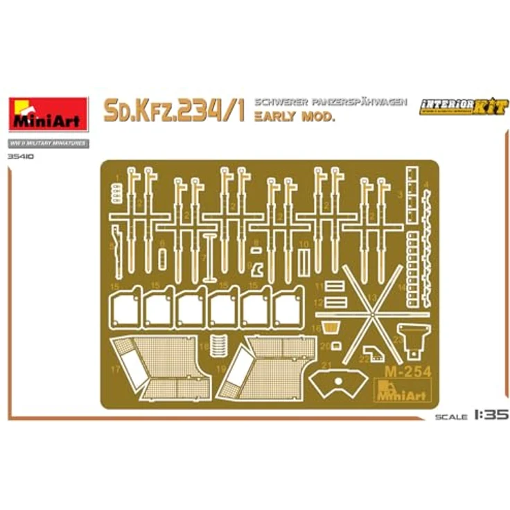 Miniart 1:35 Sd.Kfz 234/4 Panzerspähwagen, Modell mit detailliertem Interieur und 6 Varianten Decals – Bild 6