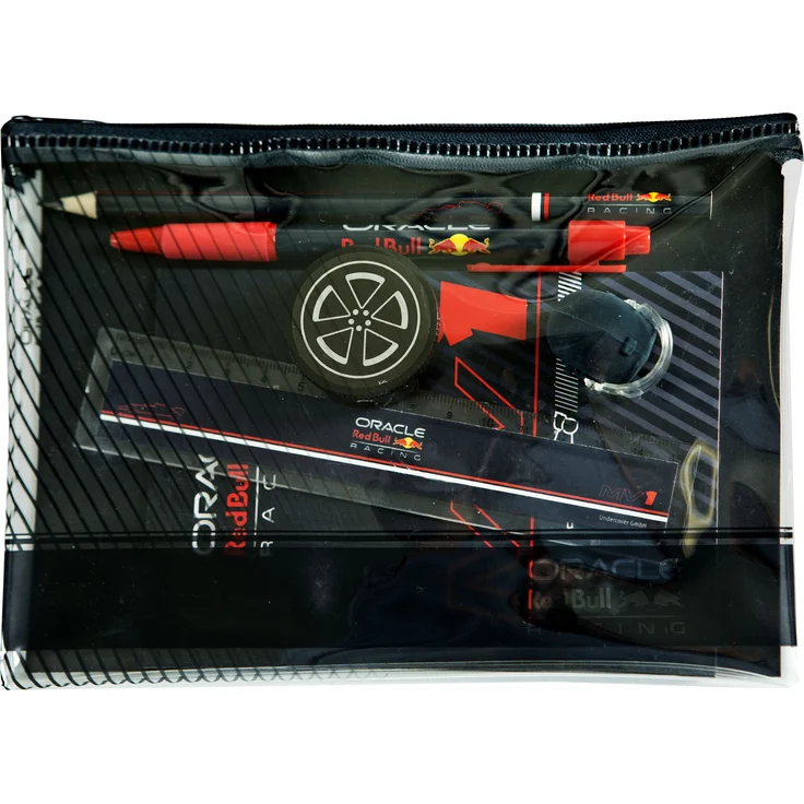 Red Bull Racing Federmäppchen Transparent & stylisch gefüllt - Ideal für Red Bull Fans - Kinder 3-12 Jahre