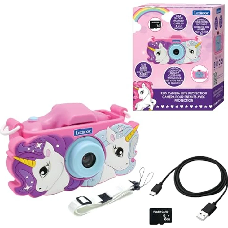 Lexibook Digitalkamera Unicorns, HD Kinderkamera in Rosa mit 2,4 Zoll Bildschirm für Kinder ab 3 Jahren – Bild 1