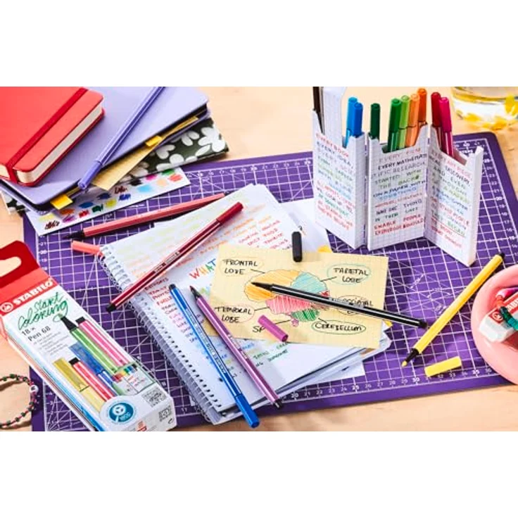 STABILO Filzstift Pen 68, Zick-Zack Tischset mit 18 Farbstiften, vielseitig für Kreativität und Journaling – Bild 6