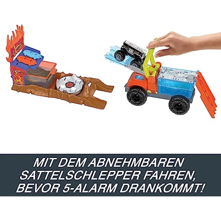 Hot Wheels Monster Trucks Arena Smashers Color Shifters 5-Alarm Rescue-Spielset - Farbwechselfunktionen, Rampe, Tank, Starter, zerstörbare Autos, für Kinder ab 4 Jahren, HPN73 – Bild 4