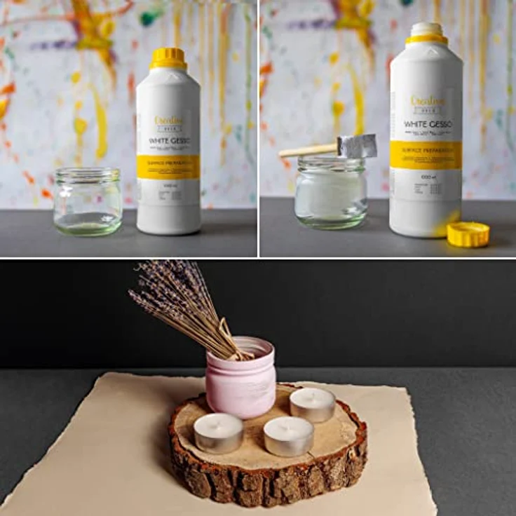 Creative Deco Professionell Weiße Gesso, 1L Universalgrundierung für Acryl- und Öl-Farben, ungiftig und wasserbeständig – Bild 3