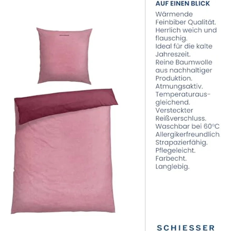 Schiesser Feinbiber Wendebettwäsche Doubleface, 100% Baumwolle, Farbe:Altrosa und Rosenholz, Größe:135 cm x 200 cm – Bild 4