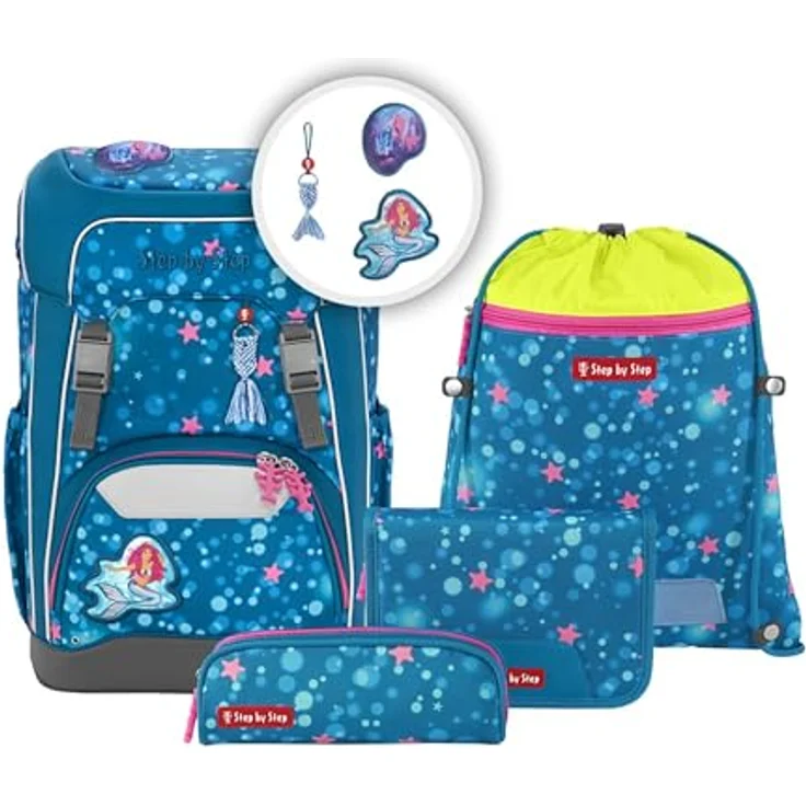 Step by Step Schulranzen-Set Giant Mermaid Lola, 5-teilig, blau-pink, ergonomischer Tornister mit Reflektoren, höhenverstellbar mit Hüft- und Brustgurt, 23l – Bild 1