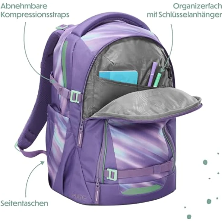 coocazoo Schulrucksack Mate, 44 cm, 30 Liter, ergonomisches Easy Grow System, Arctic Lights – Bild 8