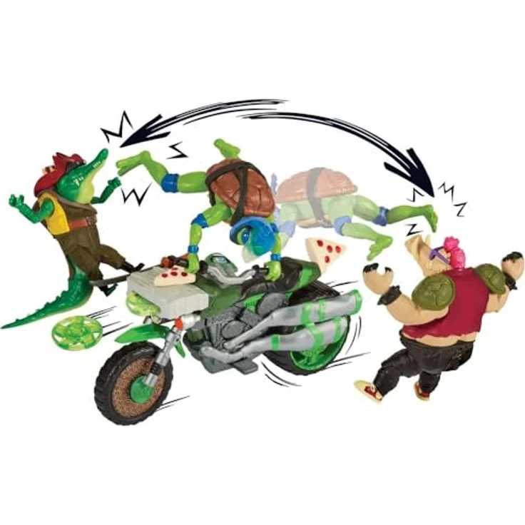 Boti Europe Trl Drive N Kick Cyc, Sammelfigur mit detailreicher Leonardo-Actionfigur und beweglichen Positionen, Motorrad mit Doppelauspuff und Pizza-Details – Bild 3