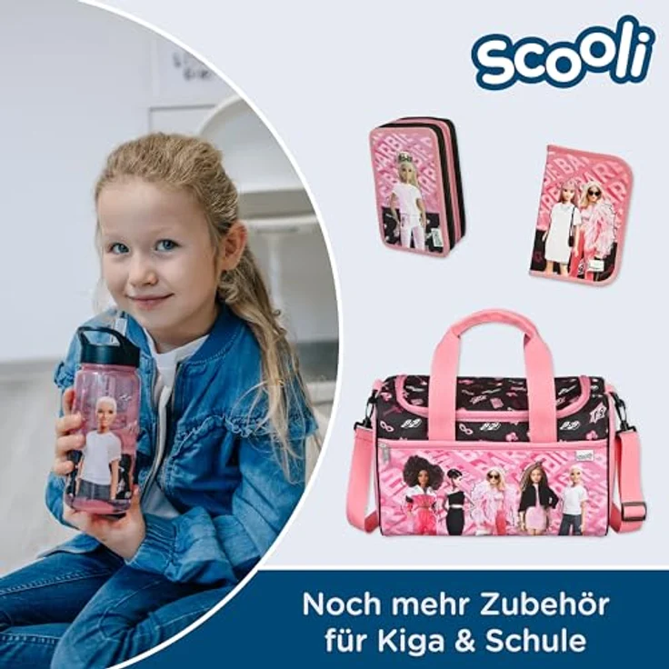 Scooli Sporttasche Barbie, Kindersporttasche mit geräumigem Hauptfach und abnehmbarem Schultergurt, pink – Bild 6