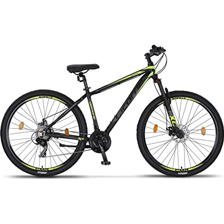 Licorne Bike Diamond Premium Mountainbike Aluminium, Fahrrad für Jungen, Mädchen, Herren und Damen - 21 Gang-Schaltung - Scheibenbremse Herrenrad – einstellbare Vordergabel (27.5, Schwarz-Lime) – Bild 3