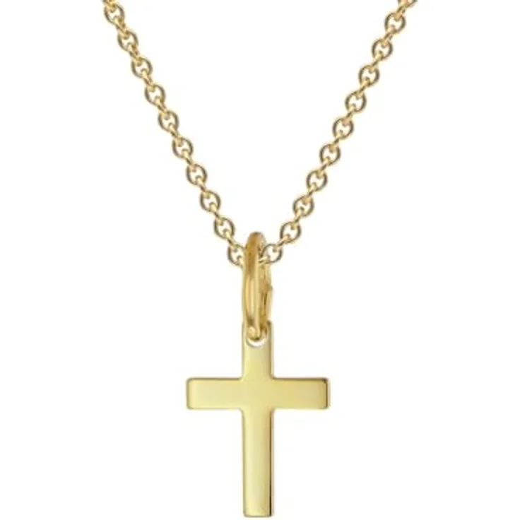trendor Kreuz-Anhänger 333 Gold mit vergoldeter Silberkette, 40 cm, kinderfreundliches Schmuckstück mit Federring-Verschluss, Geschenkidee für Kids