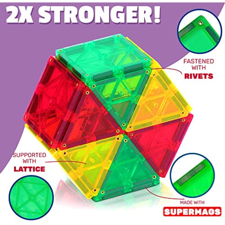 Playmags 3D Magnetische Blöcke Für Kinder - Magnetische Bausteine STEM Toys, Robuste, Super Haltbare Magnetfliesen Mit Lebendigen Klaren Farbfliesen Mit 4 Autos (50-Teiliges Set Mit 4 Autos) – Bild 5