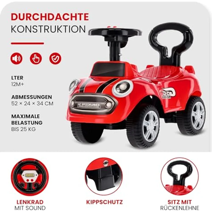 Sun Baby Rutschauto, Lauflernwagen mit Kippschutz und interaktiven Geräuschen, rot – Bild 2