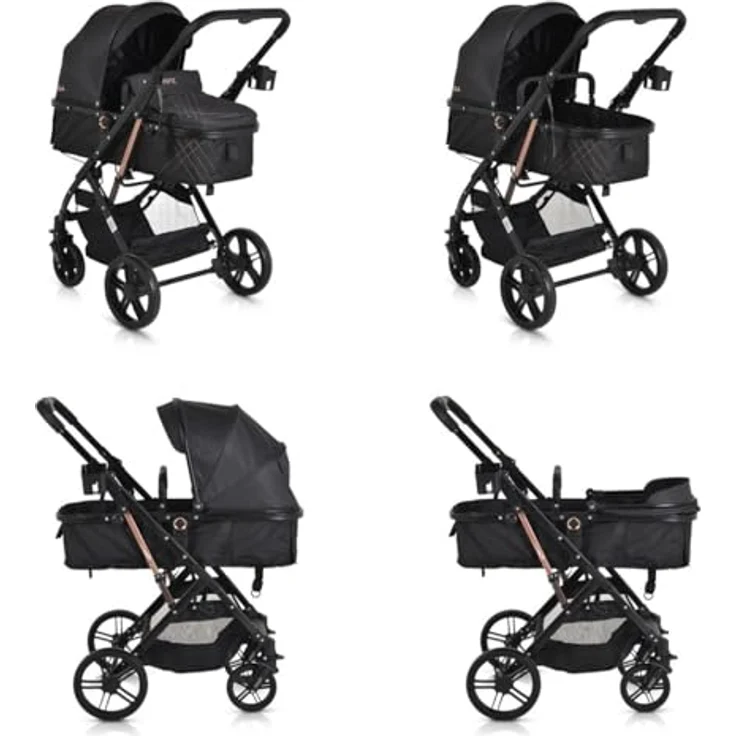 Moni Rafaello 2 in 1 Kombikinderwagen, Kinderwagen mit umbaubarer Tragetasche und Sportsitz, inklusive Fusssack und Moskitonetz, grau – Bild 6