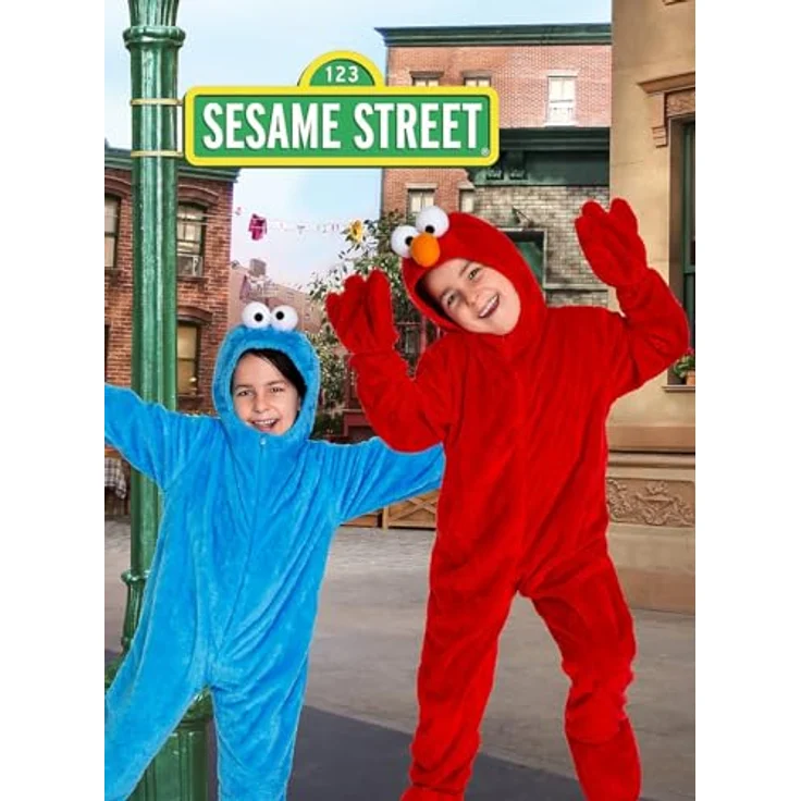 Maskworld Die Sesamstrasse Elmo Kinderkostüm, knallroter Kapuzenoverall mit Reißverschluss und angenähten Handschuhen, Größe 134-140 – Bild 6