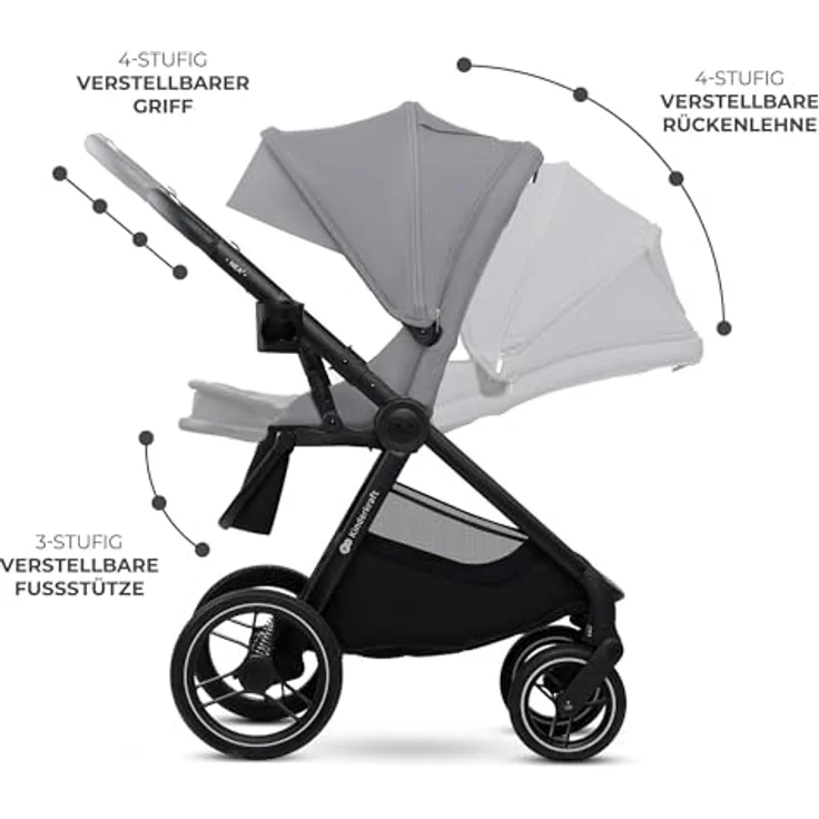 Kinderkraft NEA 2.0 Kombi-Kinderwagen, 2in1 mit Babywanne und Sportsitz, bis 22 kg, Teleskopschieber, inkl. Getränkehalter und Wickeltasche - Platinium Grey, mit Gratis Mobilitätsgarantie – Bild 12