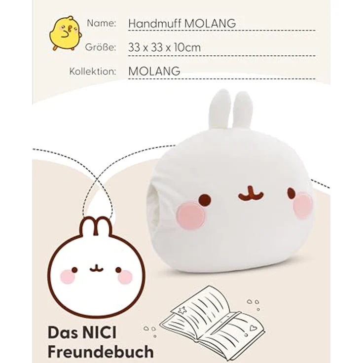 NICI Handmuff Molang 33x33x10cm - Flauschiger Kinder Muff mit Molang Gesicht für Mädchen, Jungen & Babys, Handwärmer ideal für kalte Tage, Weiß – Bild 5