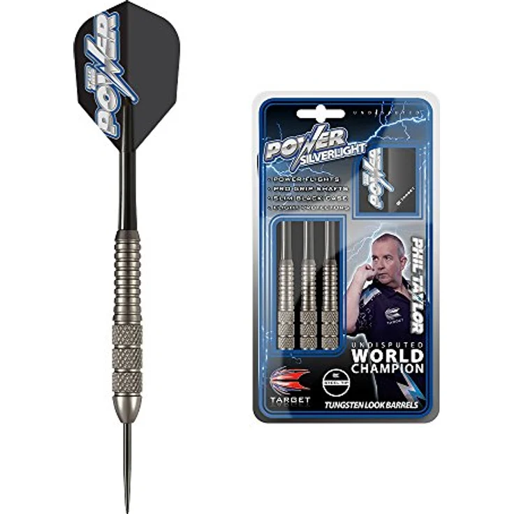 Target Darts Phil Taylor Power Silverlight Steel Tip Dartpfeile (22gr), silber 22g – Bild 1