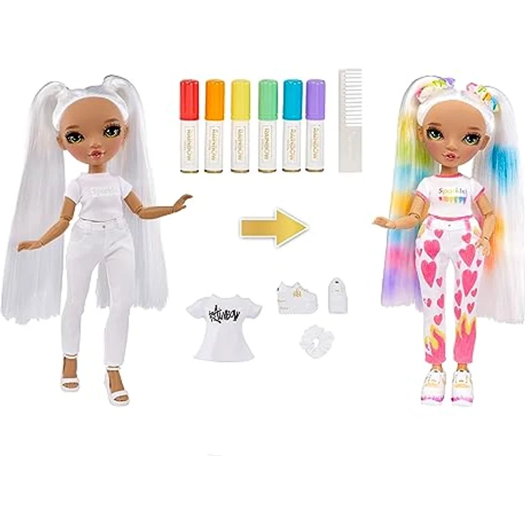 Rainbow High Color & Create DIY Modepuppe - Grüne Augen, Zöpfe, extra Top & Schuhe, abwaschbare Regenbogenstifte - Ausmalen, Gestalten, Spielen, Auswaschen - für Kinder von 4-12 Jahren und Sammler – Bild 2