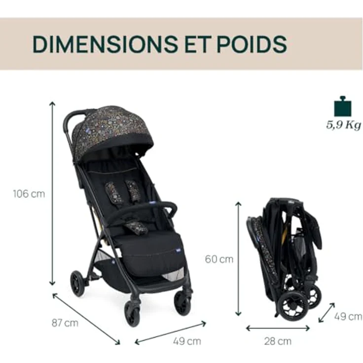 Chicco Glee lighter Kinderwagen, Buggy, automatischer Schließmechanismus, breiter Sitz, hochwertige Räder, bis zu 22 kg, black – Bild 5