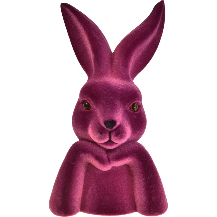Viana Dekorative Hasenfigur in Denkerpose, beflockt, violett, elegante Osterdeko
