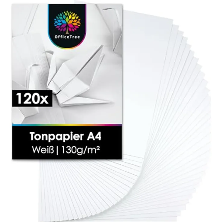 OfficeTree Tonpapier A4 Weiß, 120 Blatt 130g/m² Bastelpapier für Kreatives, 100% Altpapier