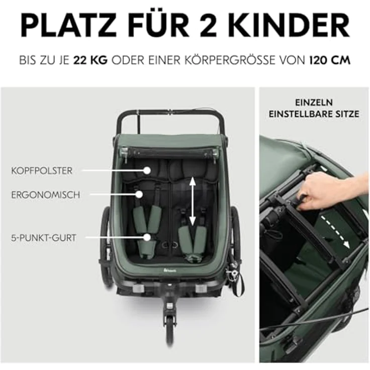 Hauck Fahrradkinderanhänger Bike N Walk Duo, für 2 Kinder, inkl. Deichsel – Bild 5