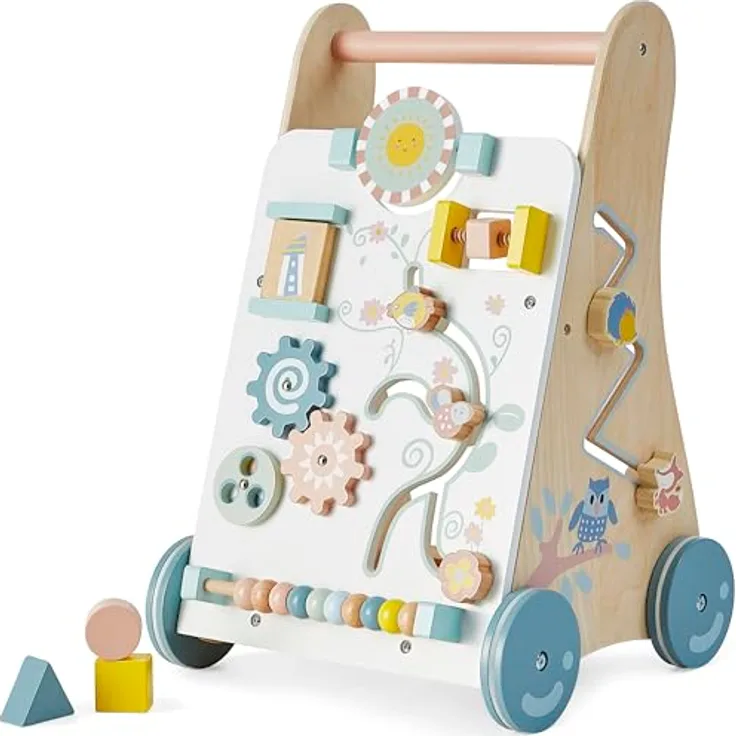 Bayer Chic 2000 Lauflernwagen aus Holz, bunt, mit Motorikspielzeug, gummierten Holzrädern, Activity-Walker, 435-10