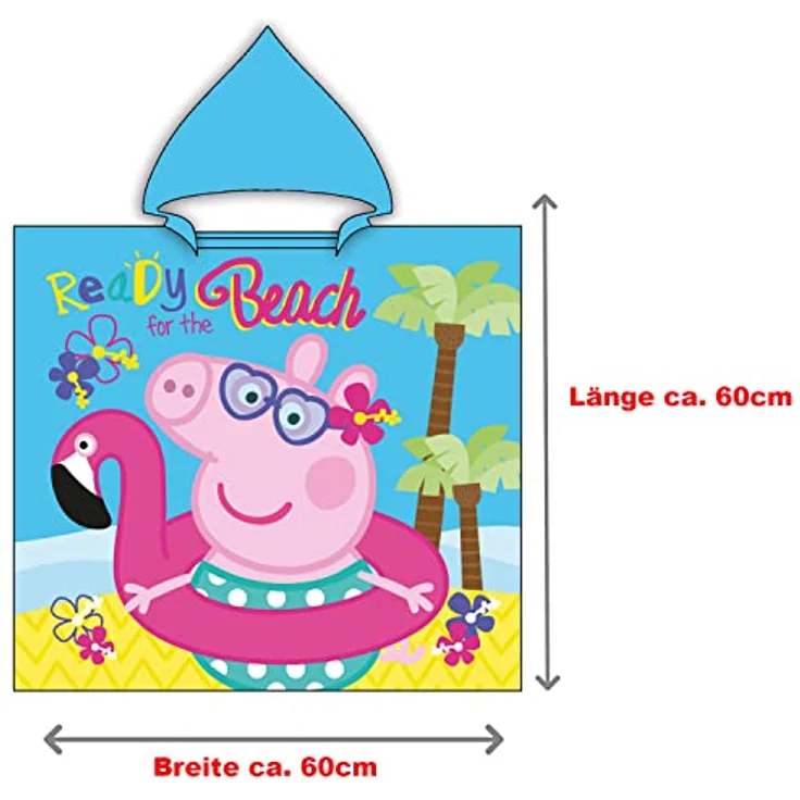 BERONAGE Kapuzenhandtuch Peppa Wutz Pig Kinder Kapuzen Bade-Poncho Beach 60x120 cm, 100% Baumwolle, Frottee in Velours-Qualität, Pink – Bild 6