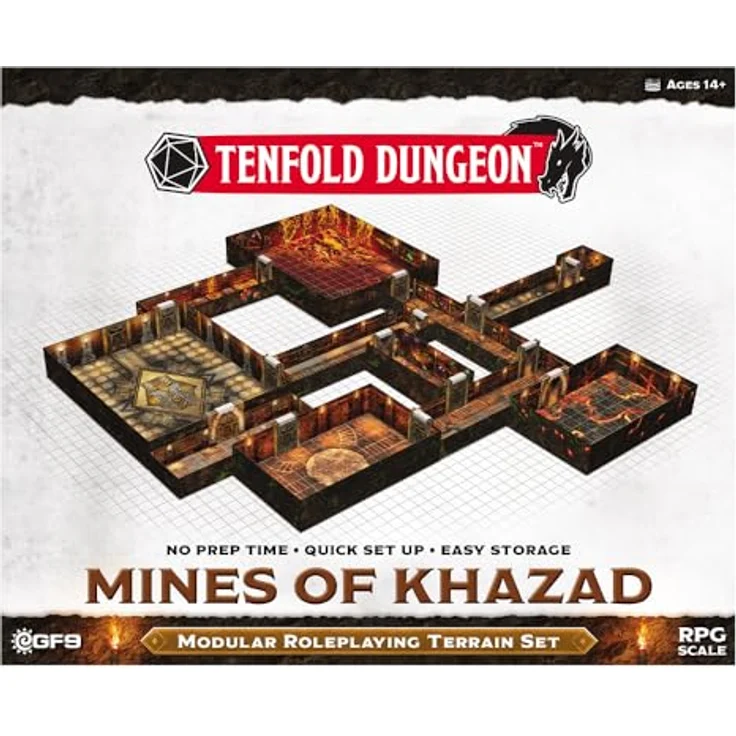 Gale Force Nine Tenfold Dungeon - Mines of Khazad, 3D-Karton-Gaming-Gelände mit 12 Räumen, 20 Türen, 4 kleinen Türen und 1 Lavastrube, schwereloses und transportables Design, ab 15 Jahren – Bild 4