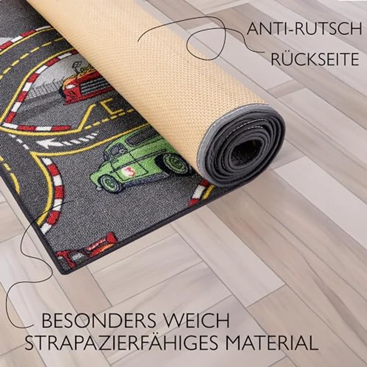 Carpet Studio Kinderteppich Racer, Spielteppich für Kinderzimmer 140x200cm, Antirutsch, 30°C waschbar, handgebunden, farbenfrohes Design – Bild 2