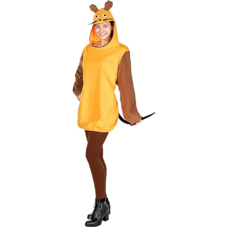 Maskworld Die Sendung mit der Maus Maus Kostüm Größe L Hoodie Kapuzen-Pulli Orange-braun für Karneval, Halloween & Motto-Party