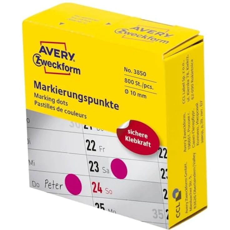 AVERY Zweckform Klebepunkte 3850, selbstklebende magenta Punkte Ø 10,0 mm, 800 Stück in praktischer Spenderbox – Bild 1