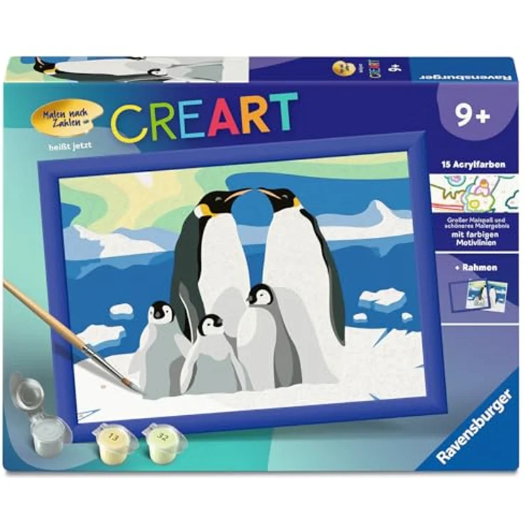Ravensburger Malen nach Zahlen CreArt Pinguin-Familie, 15 Acrylfarben, Made in Europe – Bild 3