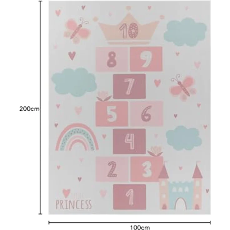 TT Home Kinderteppich Rosa Creme, rutschfest, mit Weltkarte und Tieren, 100x200 cm, 100% Polyester – Bild 2