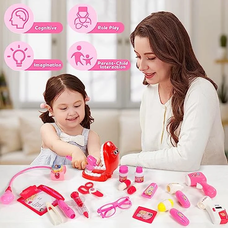 Fivejoy 43Stk Arztkoffer Kinder ab 3 Jahre, Doktorkoffer Kinder Rollenspiel Spielzeug mit Rosa Arztkittel and Puppe, Doktor-Spiel-Set Medizinischer Koffer Geschenk für 3 4 5 Jährige Mädchen(Rosa) - Preisvergleich – Bild 8