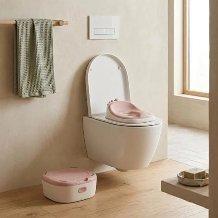 relaxdays Toilettentrainer Töpfchen 4-in-1 Dino mit Deckel, rosa, ergonomisches Design und Anti-Rutsch-Elemente – Bild 5