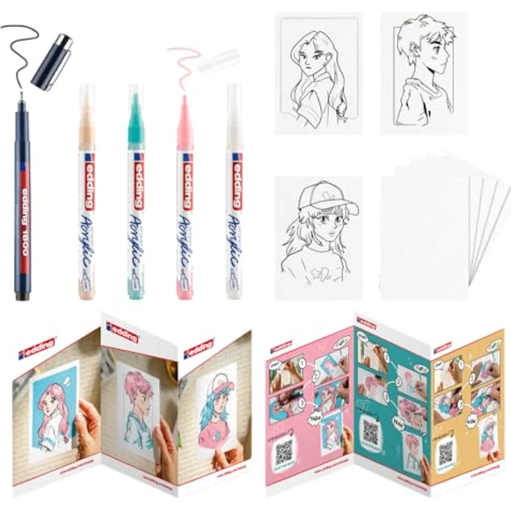 edding Kreativset Creative Set Manga, 15-tlg mit wasserfestem Fineliner und Acrylstiften in lebendigen Farben – Bild 2