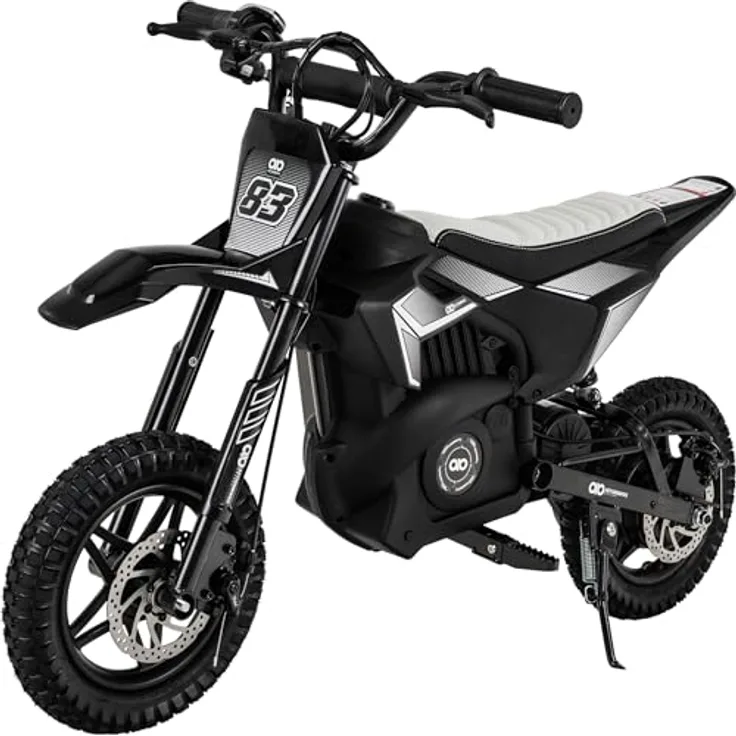 Actionbikes Motors Kinder Crossbike Raider, Elektro Kindermotorrad mit 24 V/250 W Motor, Scheibenbremsen und Geschwindigkeitsschalter, schwarz-weiß, ab 8 Jahren