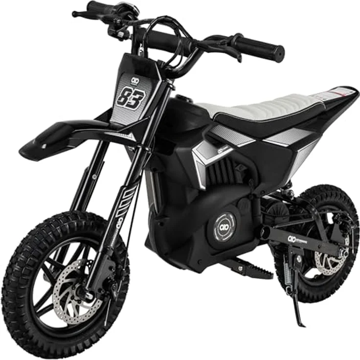 Actionbikes Motors Kinder Crossbike Raider, Elektro Kindermotorrad mit 24 V/250 W Motor, Scheibenbremsen und Geschwindigkeitsschalter, schwarz-weiß, ab 8 Jahren – Bild 1