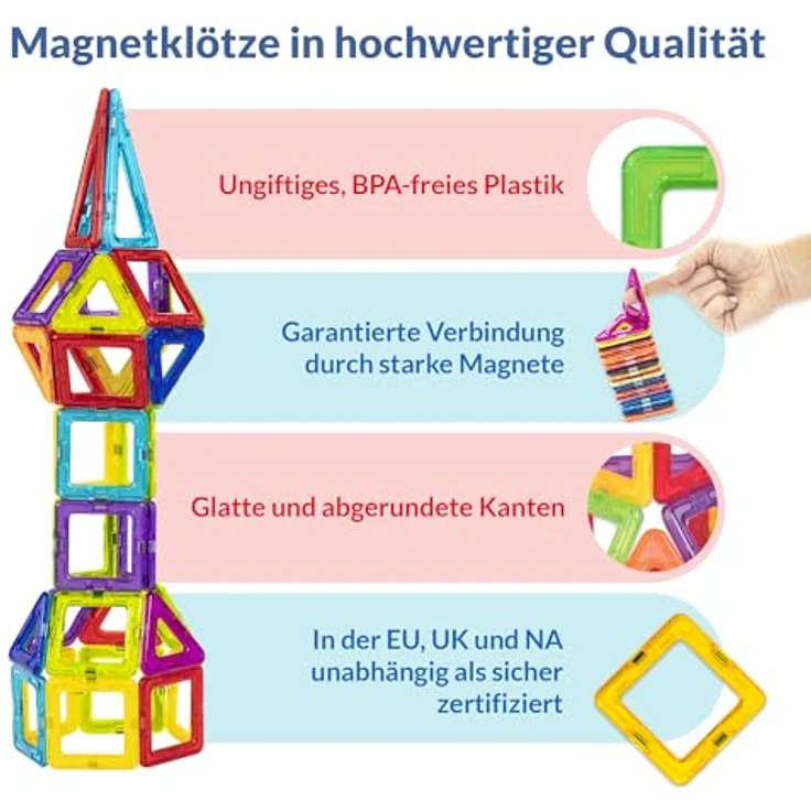 Limmys Magnetische Bausteine – Magnetspielzeug ab 3 Jahre für Jungen und Mädchen – Pädagogisches Naturwissenschaftliches Spielzeug 74-teilig mit Ideenheft – Bild 6