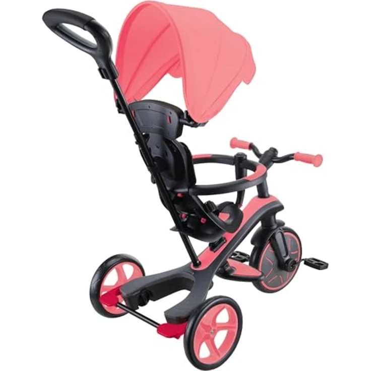 Globber Explorer Trike 4in1 Pro in Coral Pink - Dreirad, Laufrad und Kinderwagen in 10/8,5 Zoll - TPR-Sitz - höhenverstellbares Kinderfahrzeug – Bild 4