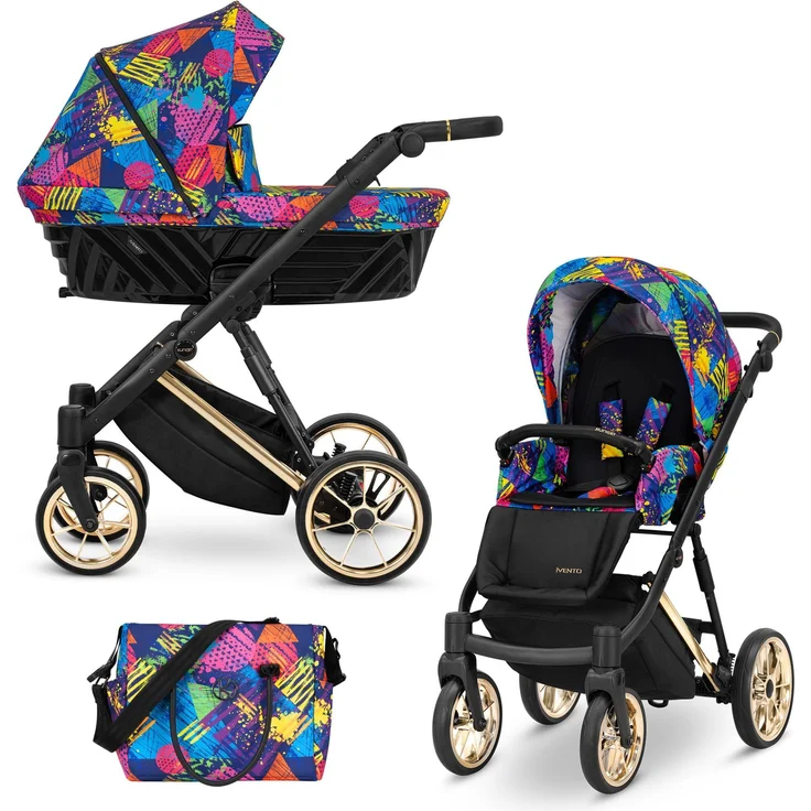 Kunert Ivento Premium 2in1 Kombikinderwagen, goldener Rahmen, Colors Impresion, mit Babywanne und Sportsitz, große stabile Räder, atmungsaktive Matratze