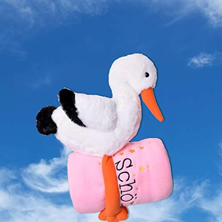 TE-Trend Storch Kuscheltier 38cm rosa mit flauschiger Decke, für Babys und werdende Eltern - Preisvergleich – Bild 5