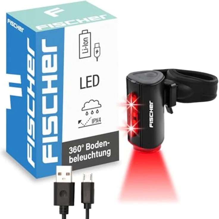FISCHER Twin Fahrrad-Rücklicht mit 360° Bodenleuchte, USB aufladbar, IP44, 50.000 Stunden Lebensdauer – Bild 2