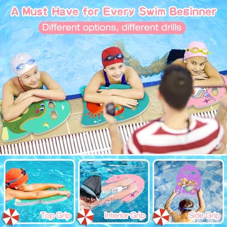 MoKo Kinder Schwimmbrett, Quallenform Kickboard mit 2 Griffen für Schwimmtraining, rosa Einhorn Design, 37,5 x 27,5 x 3 cm – Bild 3