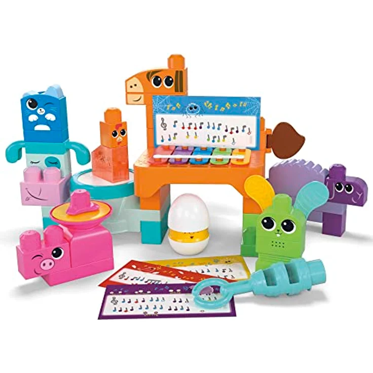MEGA BLOCKS Fisher-Price sensorisches Bauspielzeugset, Musikspaß Bauernhoftiere mit 45 Bauklötzen für Kleinkinder und 6 Notenblättern, Geschenkideen für Kinder ab 1 Jahr, HPB46 – Bild 2